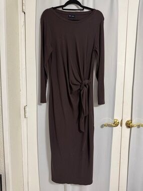 GAP Brown Long-Sleeve Side-Tie Midi Dress